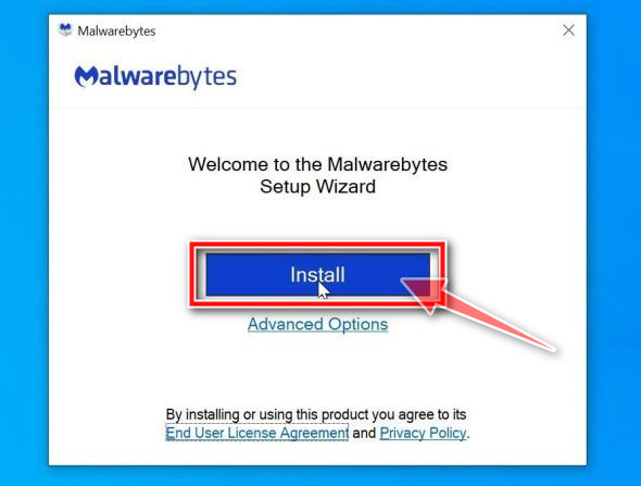 Instalación de Malwarebytes: Haga clic en Instalar