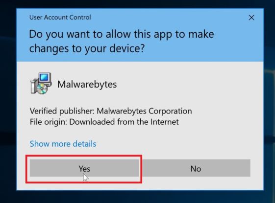 Windows pide permiso para ejecutar el instalador de Malwarebytes - Ayuda en línea
