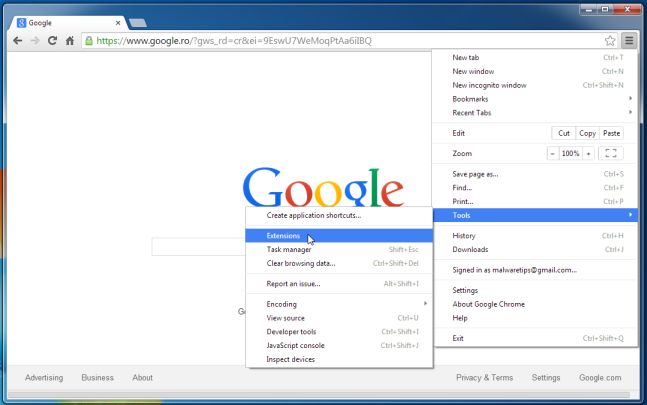 [Image: Extensions menu in Chrome]