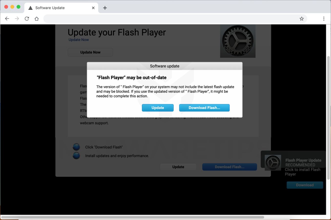 Imagen: Actualice su Flash Player - Estafa en macOS